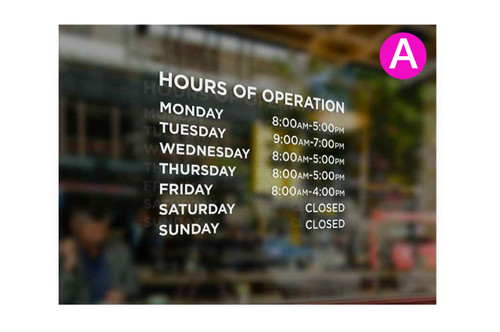window vinyl business store hours sign