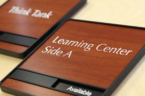 Sliding Wood Conference Room Signs In Session and Available